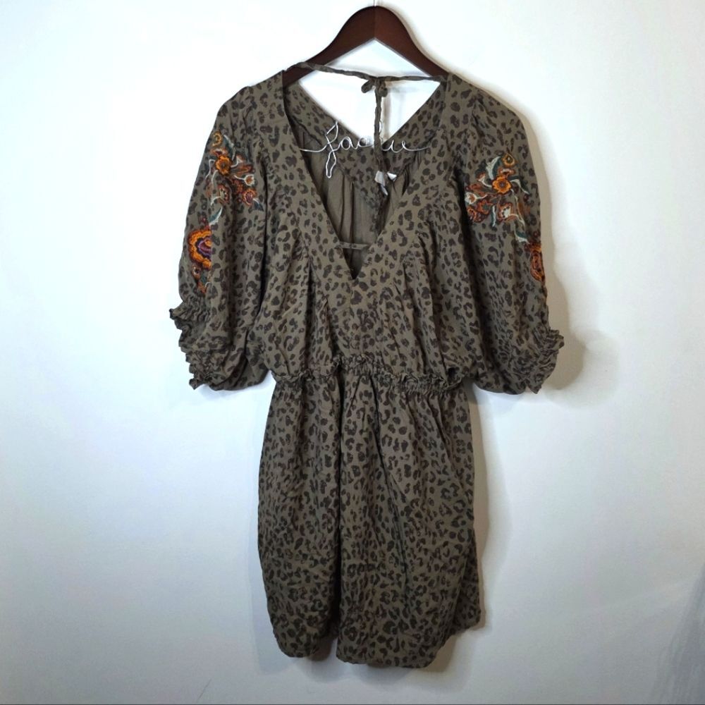 Cato Leopard Print Embroidered Sleeve Tunic Dress Size Medium